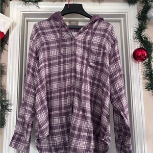American Eagle Outfitters Plaid Flannel Button Down Hoodie